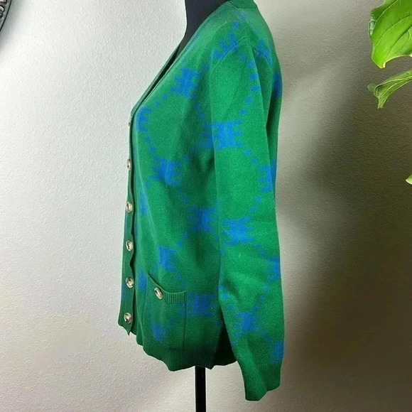 Ell and Emm Women’s Green Royal Blue EE V-Neck Cardigan Sweater Jumper Size M/L - Picture 8 of 14